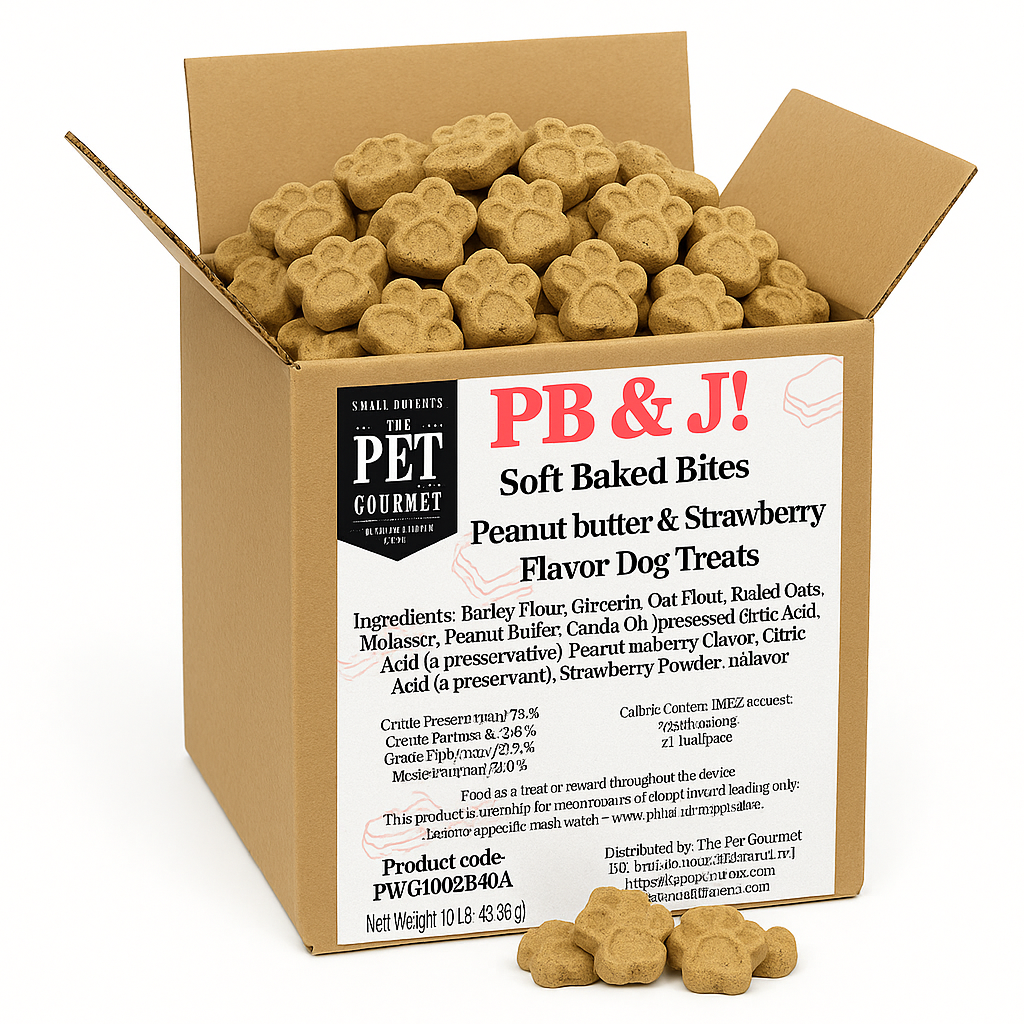 Box of PB & J Soft Baked Bites Peanut Butter & Strawberry Flavor Dog Treats 