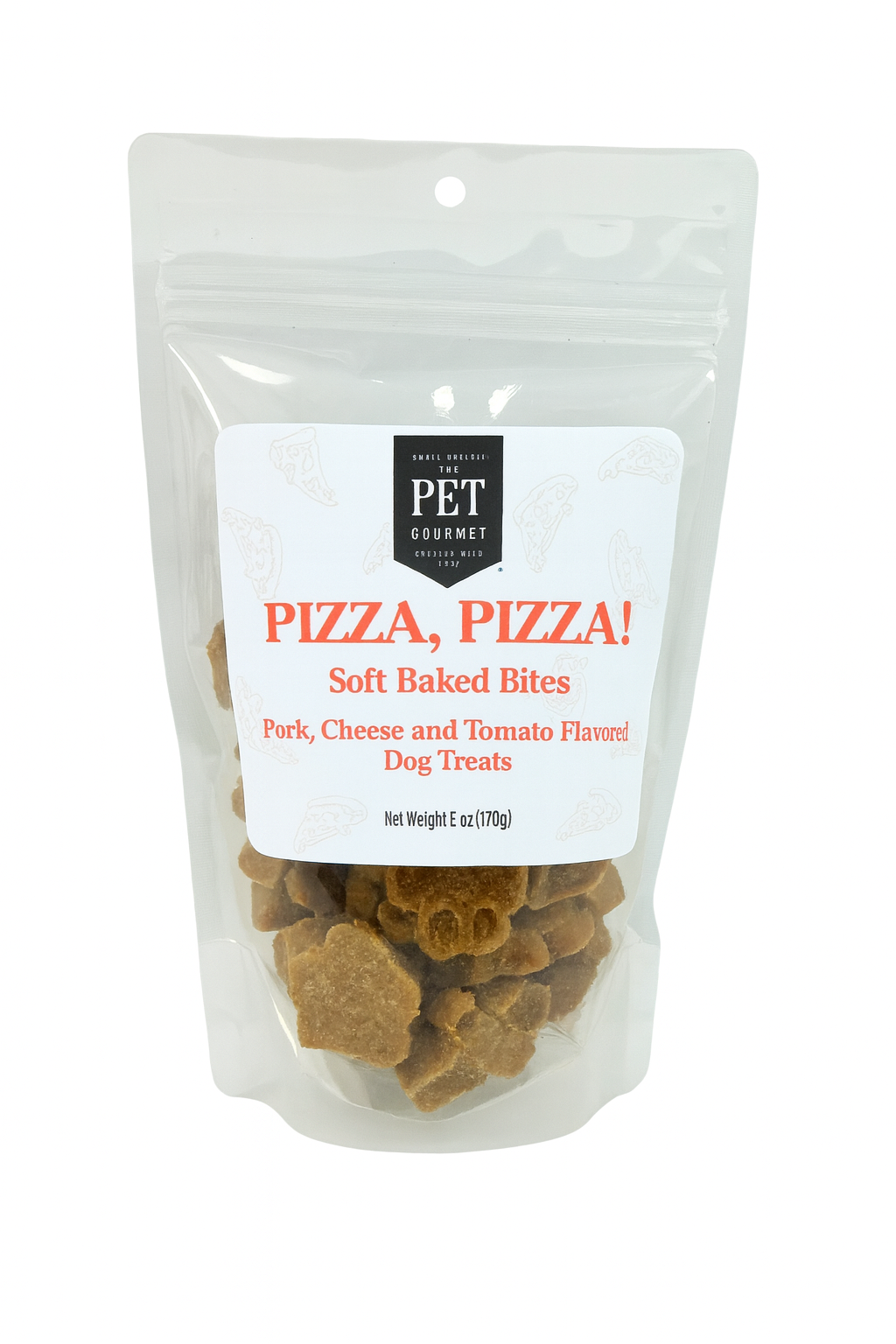 Package of 'Pizza, Pizza!' soft baked bites dog treats