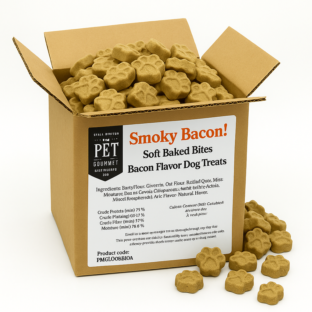 Box of Smoky Bacon Soft Baked Bites Bacon Flavor Dog Treats